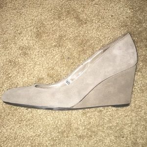 Gray suede wedges